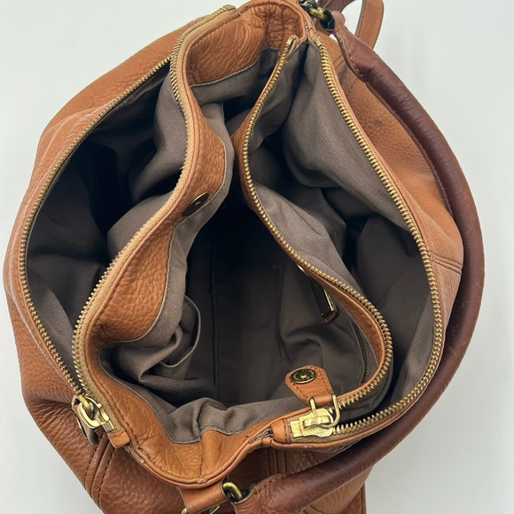 J Crew Tan Pebbled Leather Crossbody Hobo Shoulder Bag Multi Pocket Top Handle - Picture 6 of 15